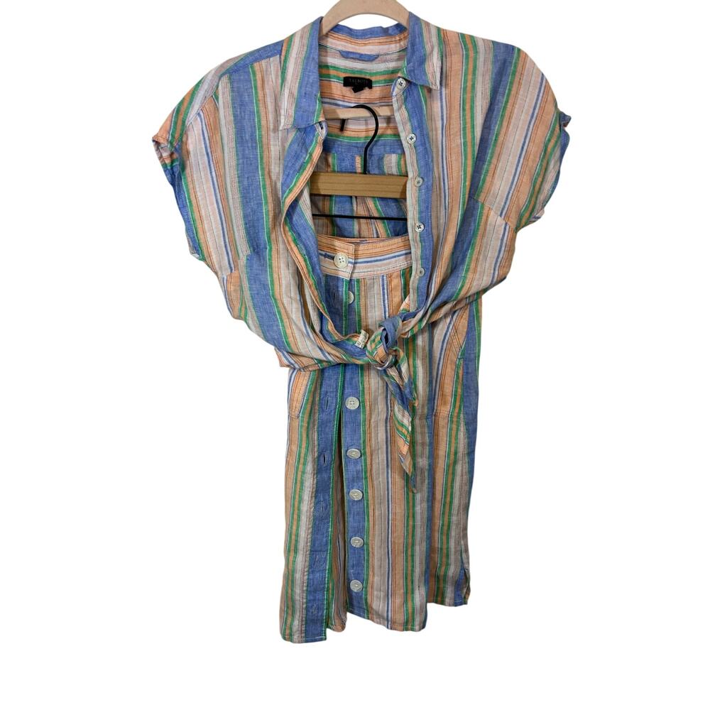 Talbots Linen Tie Hem Button Front Top Swing Stripe 0P Preppy Nautical Set